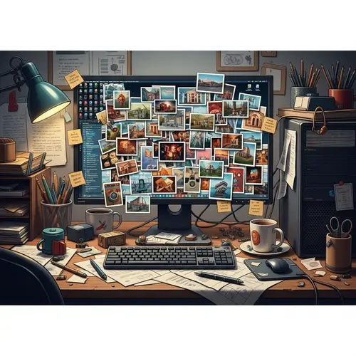 Colorful and Cluttered Desktop Scene - Chaotic Workspace Imagery