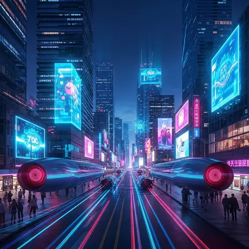 Futuristic Cityscape with Glowing Neon Lights