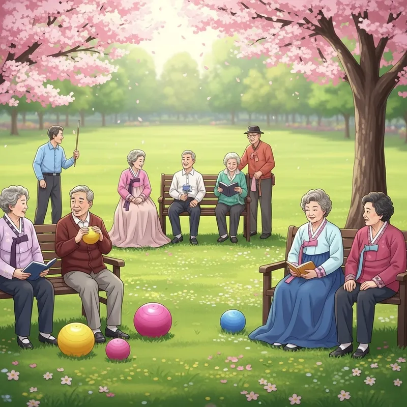 Vibrant Asian Senior Citizens at Park Gathering