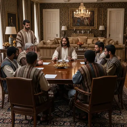 Jesus Imparting Wisdom to Diverse Disciples in Opulent Setting