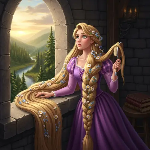 Golden-Haired Fairy-Tale Character in a Purple Dress