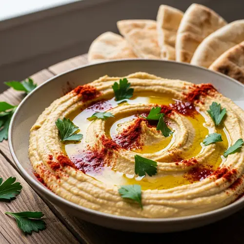Delicious Hummus Bowl with Paprika, Olive Oil & Parsley
