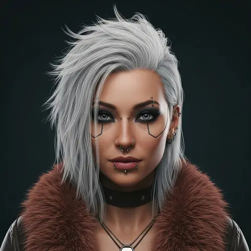 Poised Hispanic Female Character in Cyberpunk Fur Coat