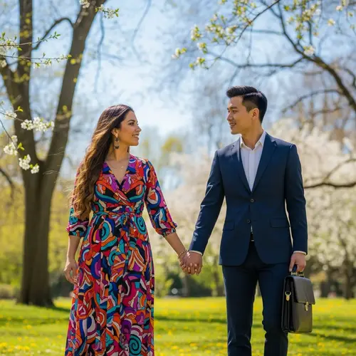 Serene Harmony: Hispanic Woman & Asian Man Professional Elegance