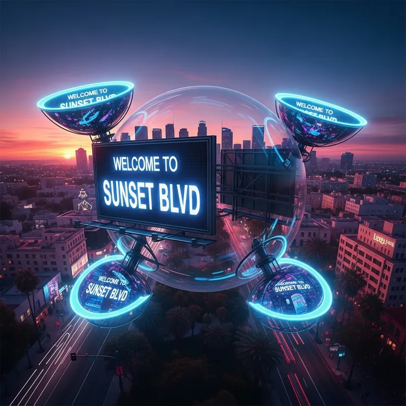 Futuristic Glass Sphere | Sunset Blvd | Cyberpunk Cityscape