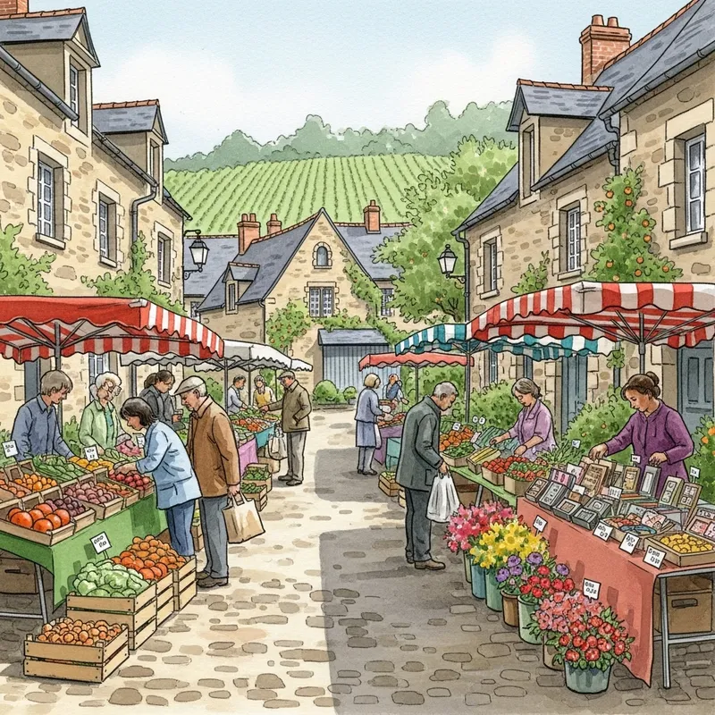 Vibrant Village Market Watercolor in Normandy Vibrant Village Market Watercolor in Normandy