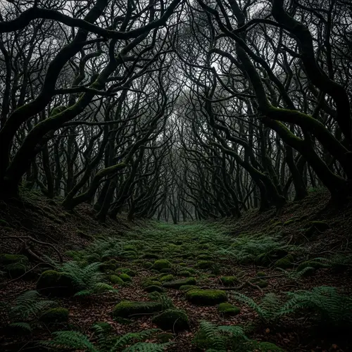 Eerie Dark Forest: Abstract Depiction of a Mysterious Landscape