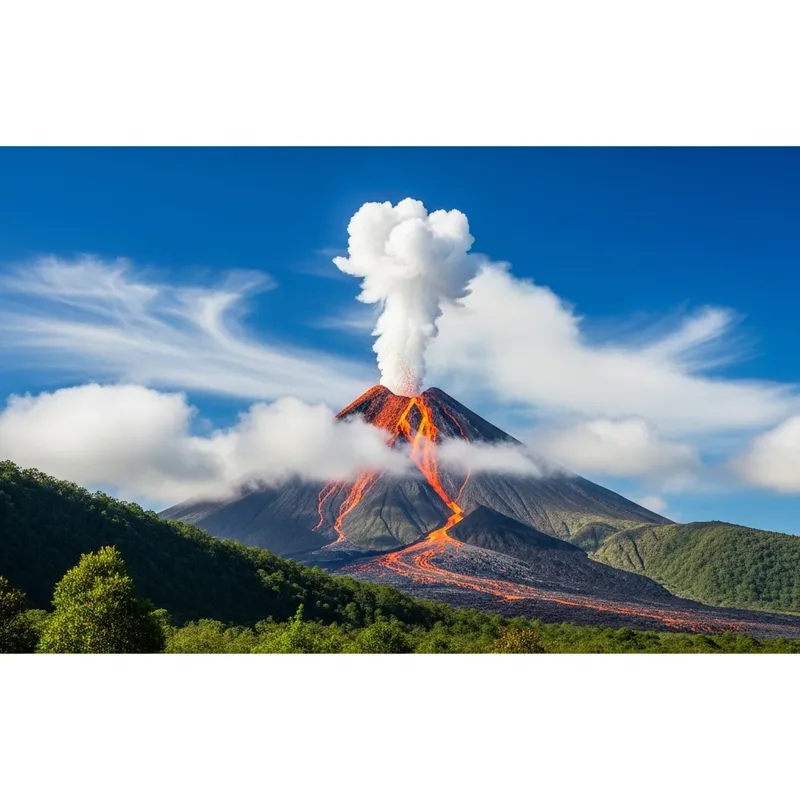 Mesmerizing Active Volcano Under Blue Sky