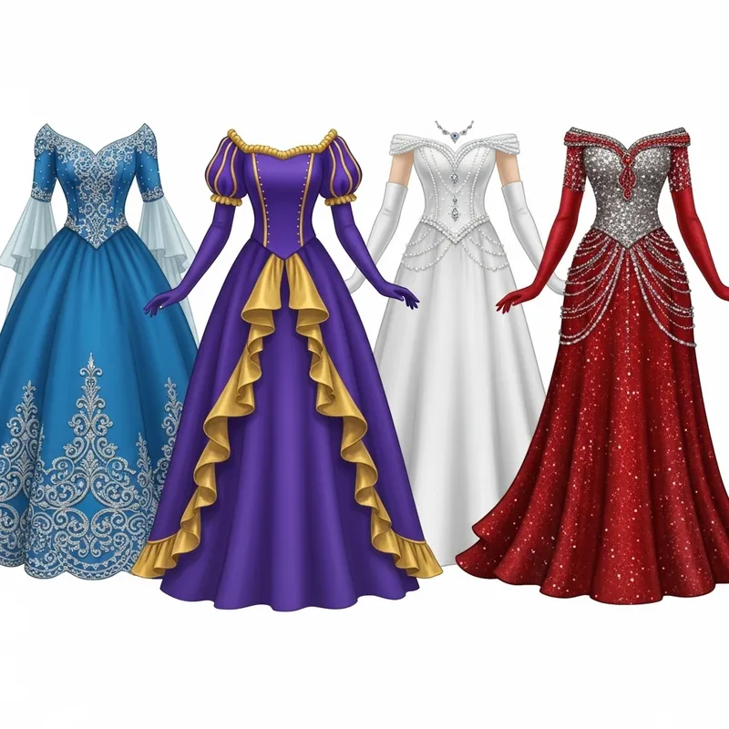 Fantasy Princess Dresses: Cerulean, Purple, White & Red Gowns