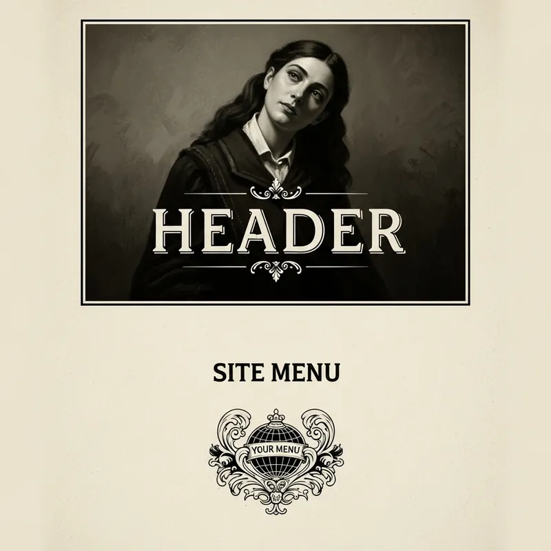 Vintage Black-and-White Poster Site Header with Intricate Details