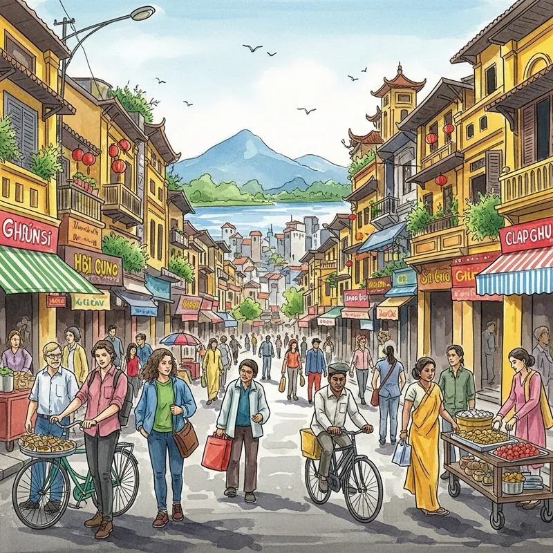 Vibrant Watercolor of Hanoi | Traditional Vietnamese Scene