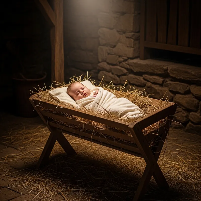 Baby Jesus in Wooden Manger - Symbol of Hope