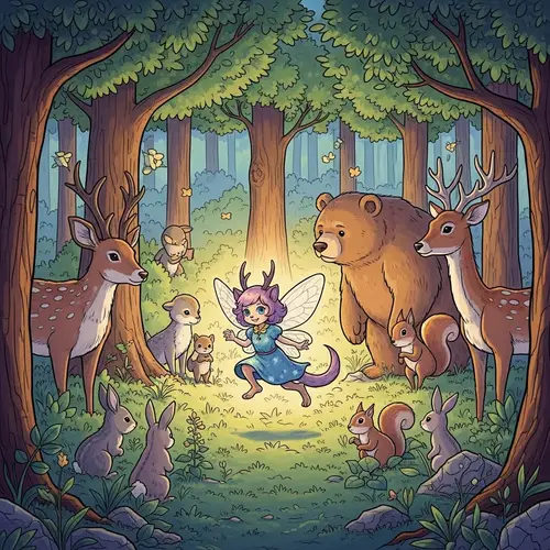 Enchanted Comic Forest with Fairy Animal and Animals