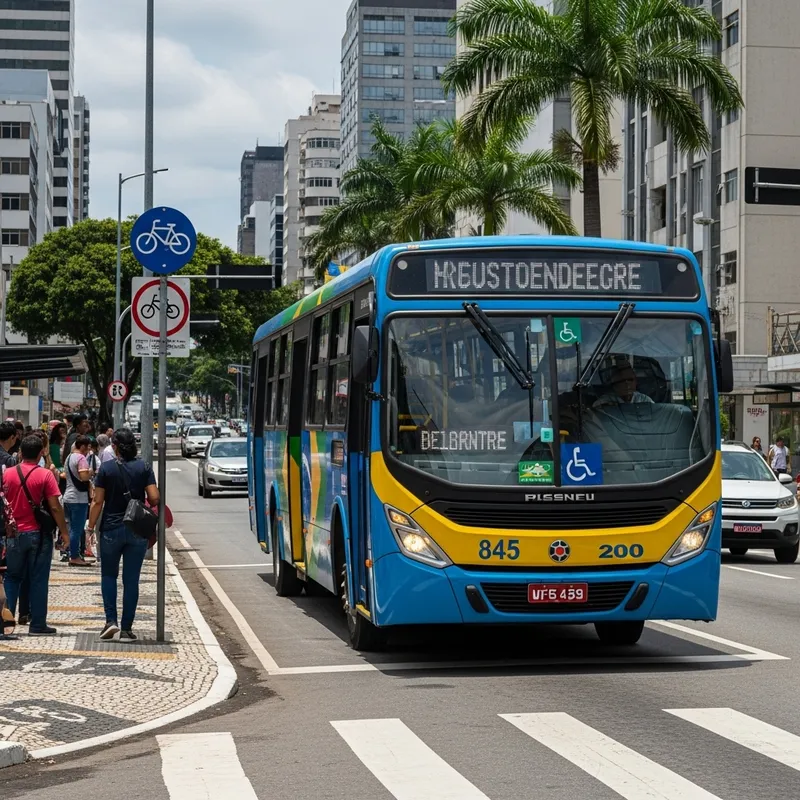 Vibrant Brazilian Bus Scene in Rio de Janeiro - Daytime Street View