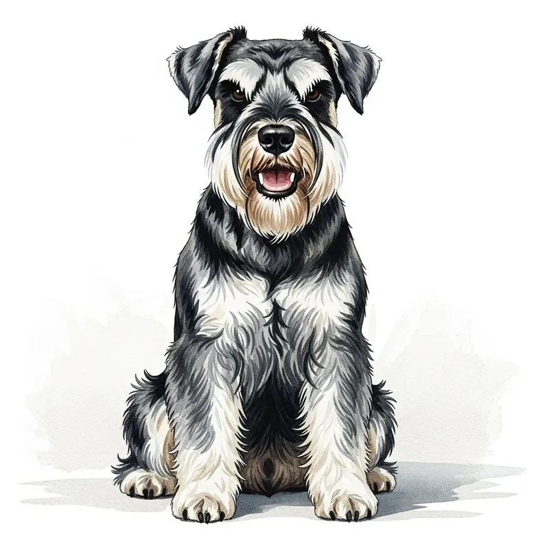 Charming Schnauzer Dry Brush Illustration