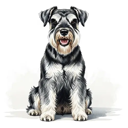 Charming Schnauzer Dry Brush Illustration