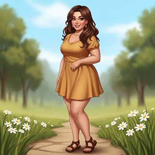 Young Woman with Robust Physique in Elegant Summer Dress