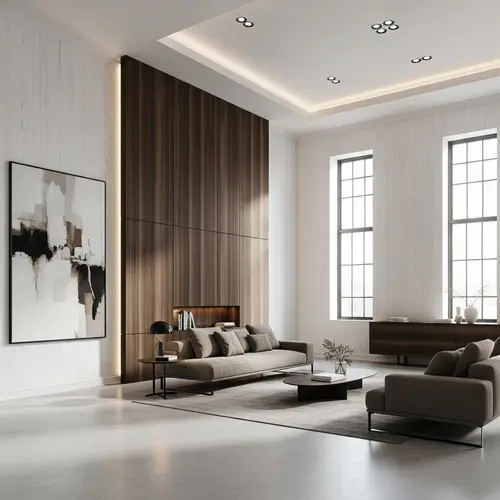 Sleek & Modern Interior Design with Brown Wood and White Accents