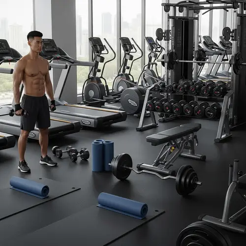 Modern Gym Environment with Asian Man Working Out