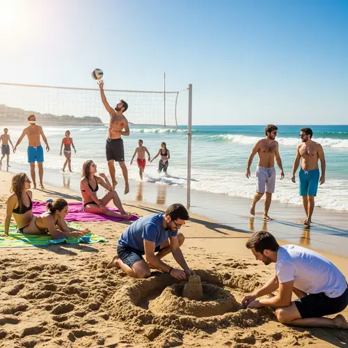Modern Spanish Individuals Enjoying a Perfect Beach Day