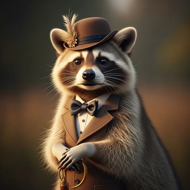 Fancy Raccoon with Vintage Hat | Elegant Wildlife Portrait