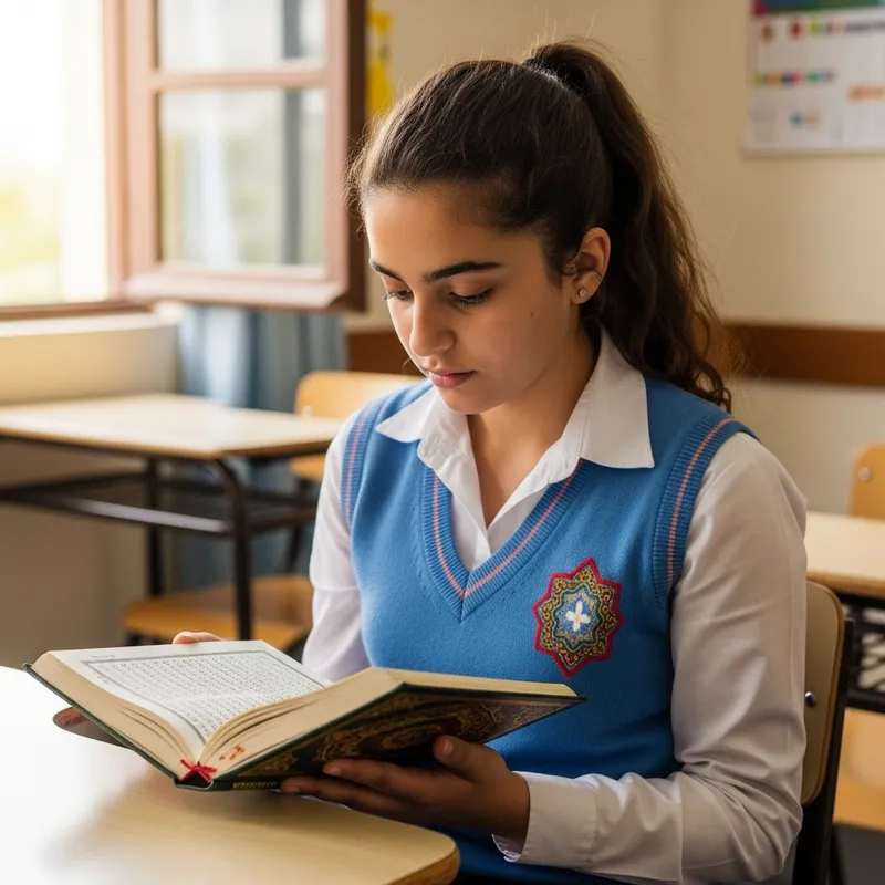Student Reading Holy Quran in School