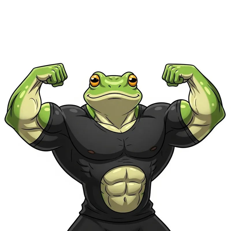 Buffed Pepe Meme: Flexing, Smiling Frog