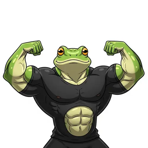 Buffed Pepe Meme: Flexing, Smiling Frog