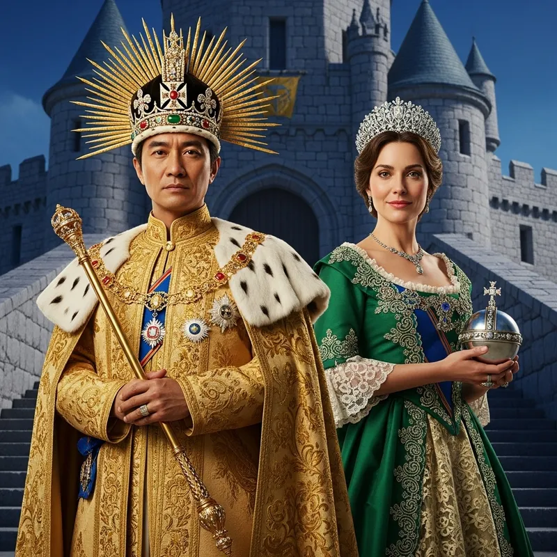 Regal King and Queen at Ancient Castle