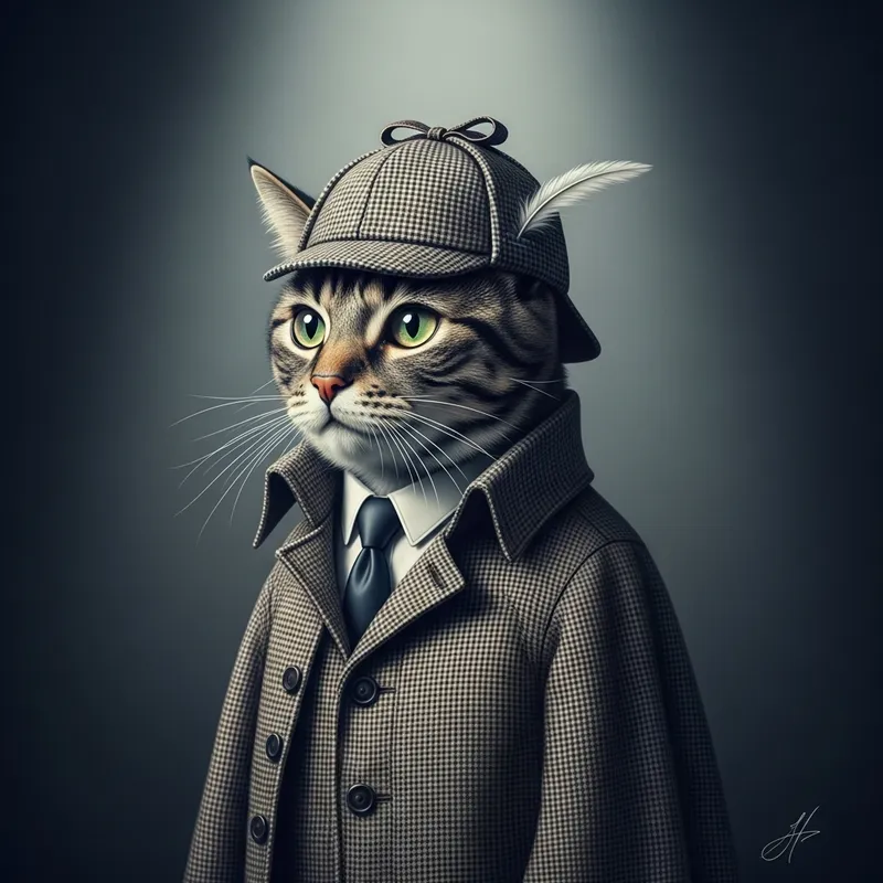 Mysterious Cat Detective with Enigmatic Persona