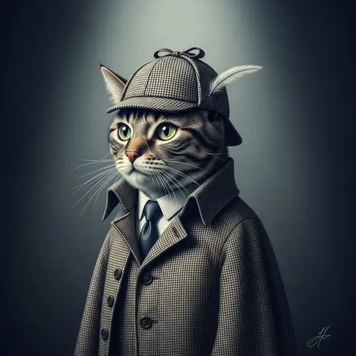 Mysterious Cat with Detective Hat | Enigmatic Persona