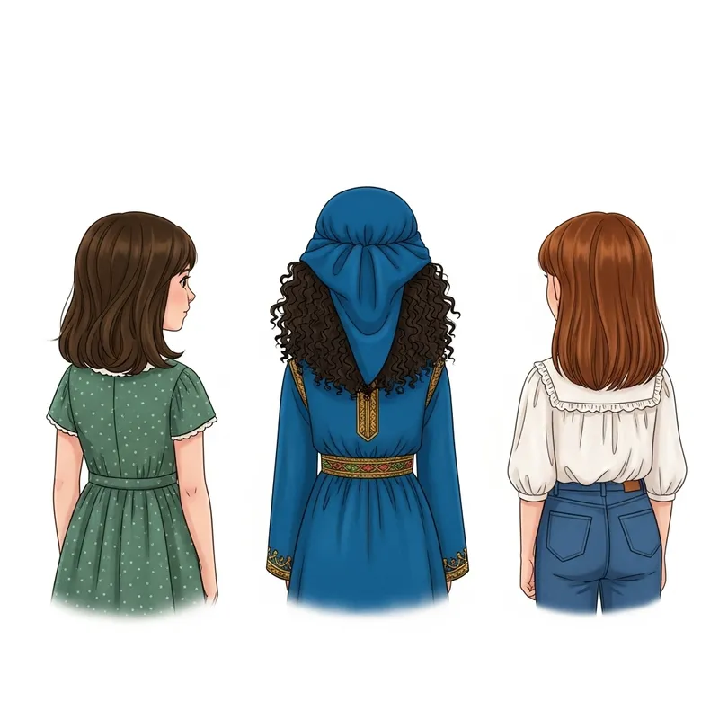 Three Diverse Girls with Different Ethnicities Back View