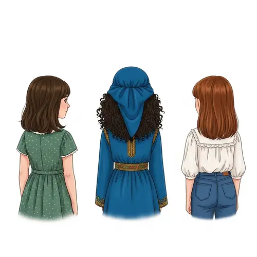 Three Diverse Girls Back View Image