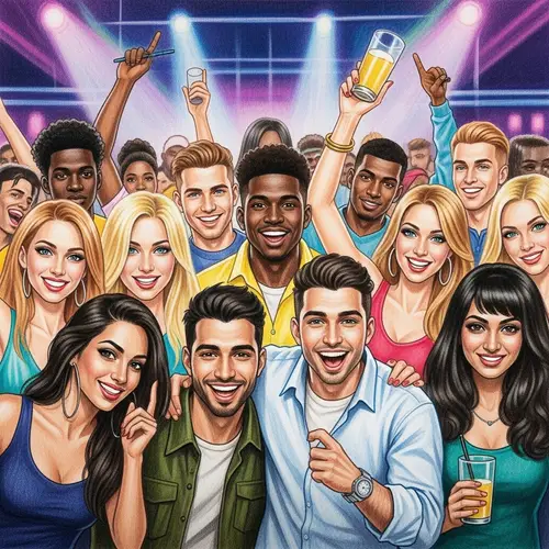 Vibrant Nightclub Scene with Diverse Group of Young Adults