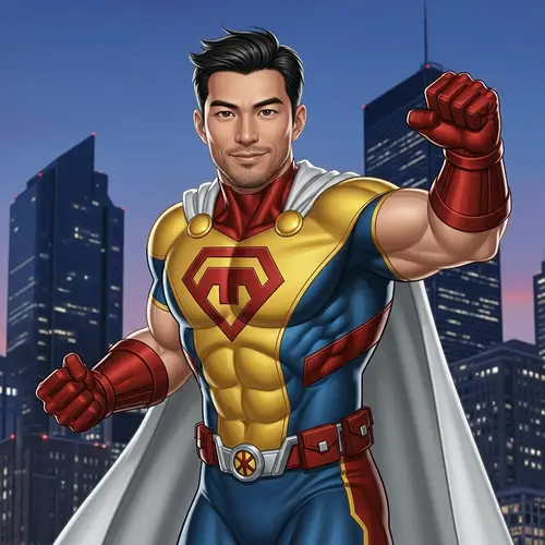 Asian Male Superhero | Colourful Costume & Confident Expression