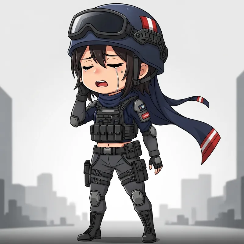 Agony of a Middle Eastern Female Squadron Leader in Chibi Anime | Tactical Gear Illustration