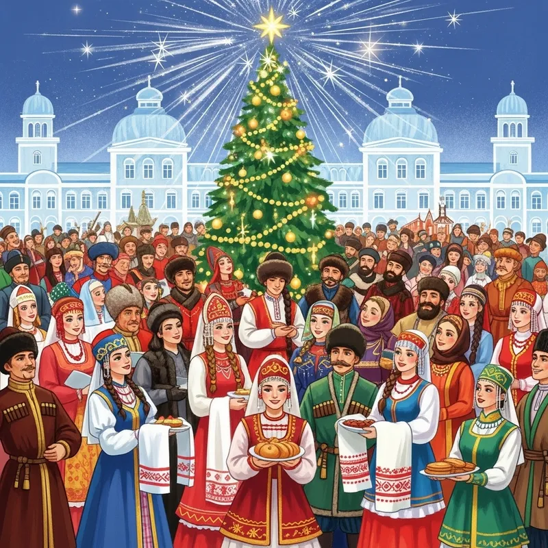 Unity of Russia's Diverse Peoples | Multicultural Christmas Scene