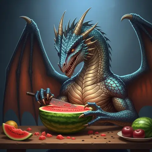 Majestic Dragon Enjoying Watermelon Feast | Enchanting Scene