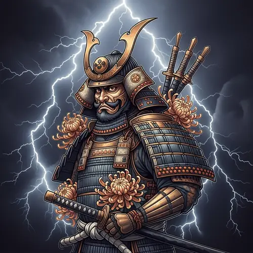 Samurai and Lightning Wallpaper: Symbolism of Japanese Culture & Nature's Might