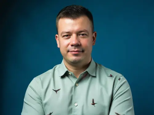 Stylish Model Headshot in Sea-Green with Crane Pattern