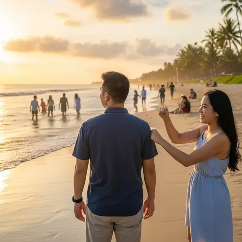 Southeast Asian Man Admiring Scenic Beauty at Beach Gets Playfully Punched
