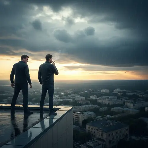 Man on High-rise Building Roof Smoking Cigarette | Sad & Somber Atmosphere