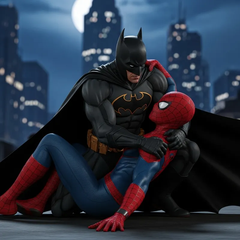 Epic Battle: Batman Defeats Spiderman in Urban Showdown