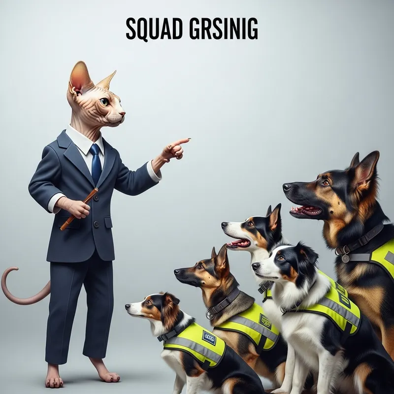 Elegant Sphynx Cat Directs Dedicated Working Dogs | Business Command