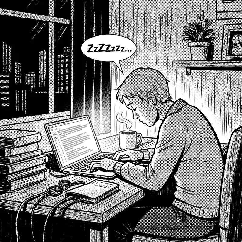 Creative Black & White Comic of a Laptop User