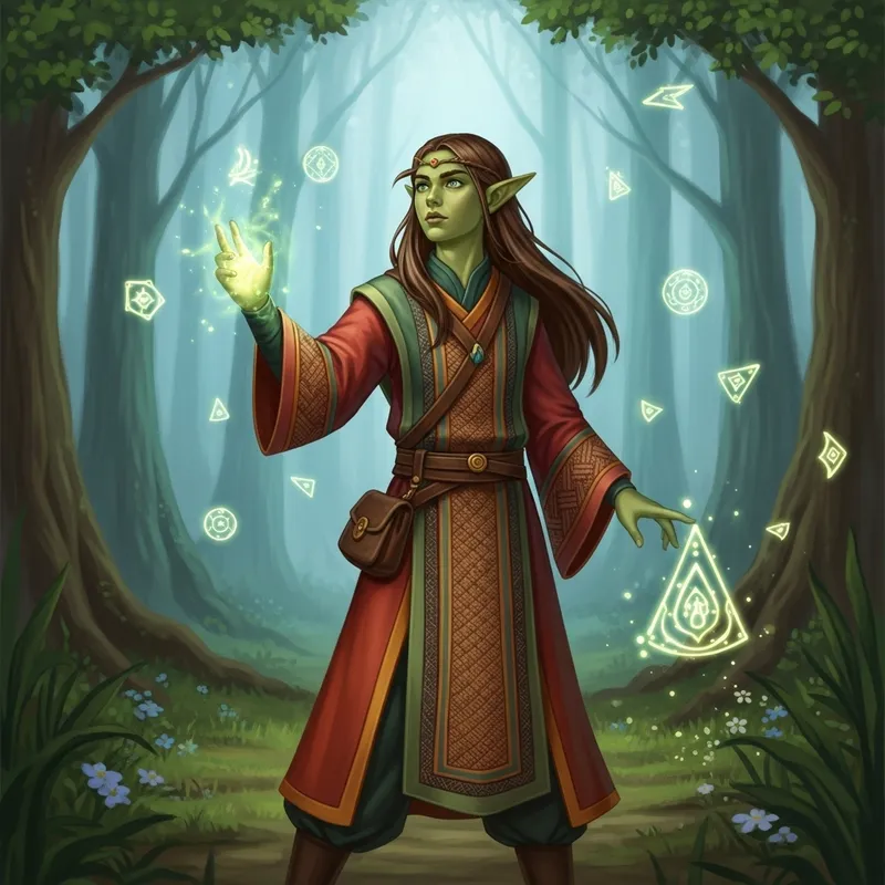 Wood Elf Teen Caster in Enchanted Forest | Ethereal Mage Art
