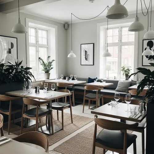 Cozy Scandinavian Minimalist Restaurant with Sleek Wooden Furniture