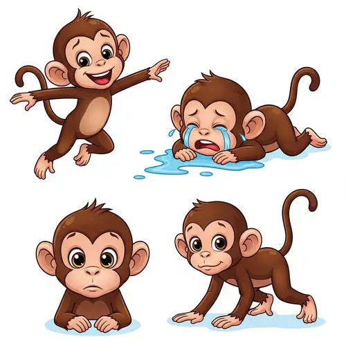 Colorful Baby Monkeys Cartoon Art - Vibrant 2D Illustration
