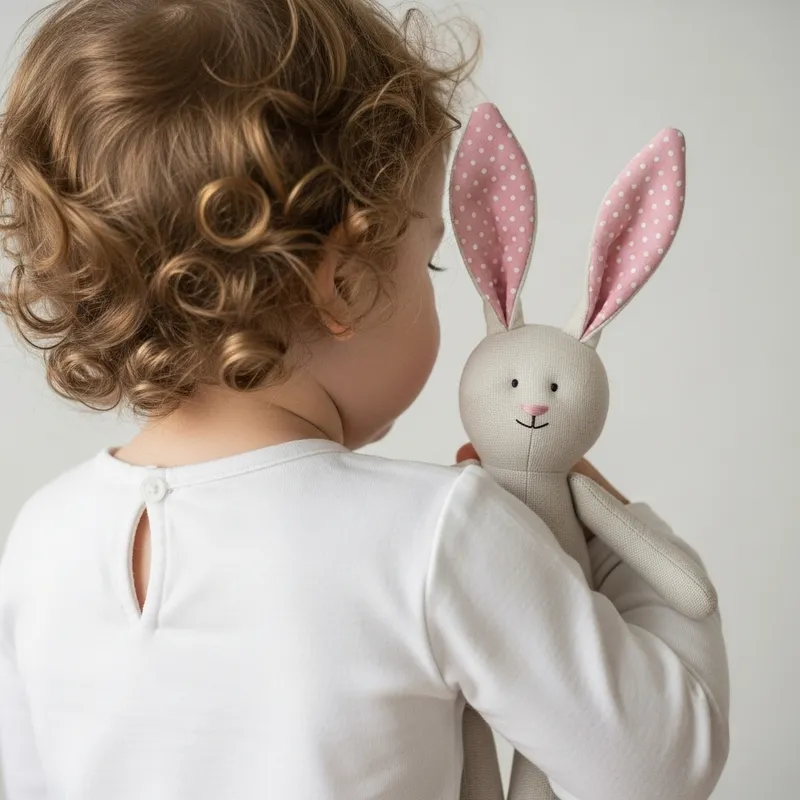 Charming Tilda-Style Linen Plush Rabbit Hugged by Girl