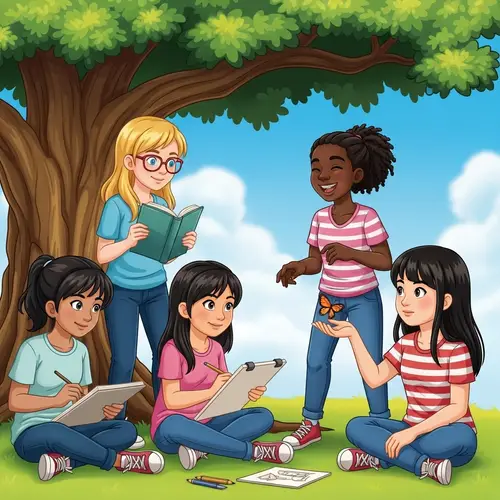 Diverse Group of Girls Enjoying Outdoor Activities